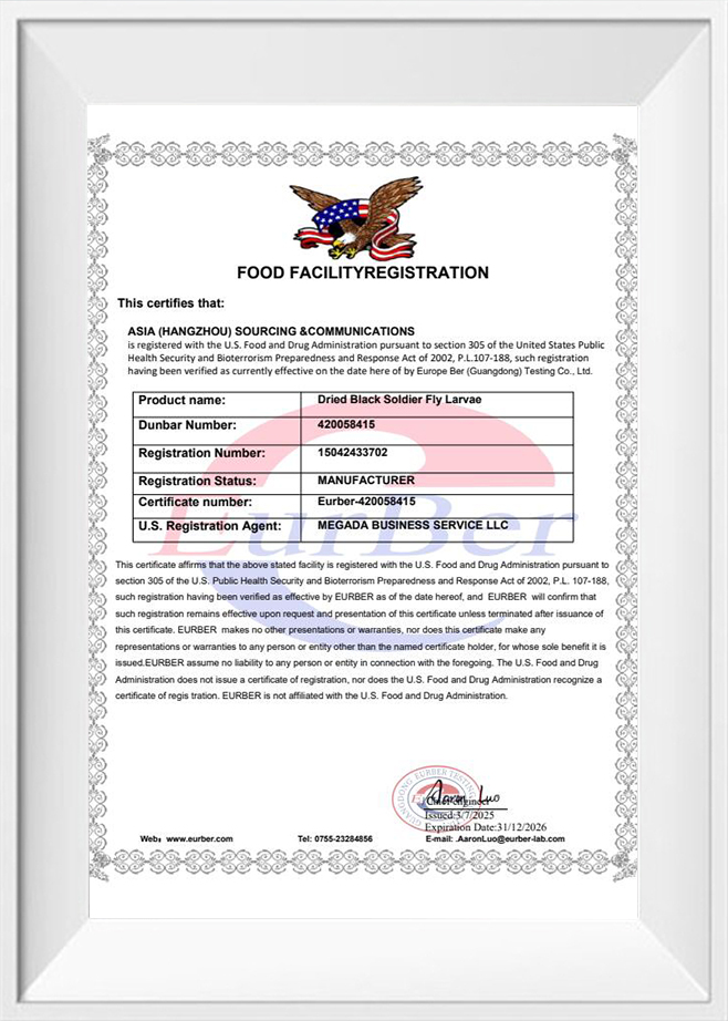 Сертификат регистрации FDA - АЗИЯ (ХАНЧЖОУ) ИСТОЧНИКИ И КОММУНИКАЦИИ